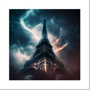 Thunderstorm on the Eiffel Tower in Paris Posters and Art